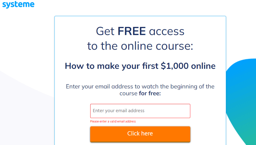 Systeme.io free online course screenshot