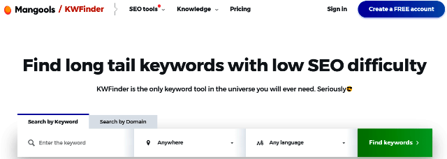 Mangools keyword finder for beginners